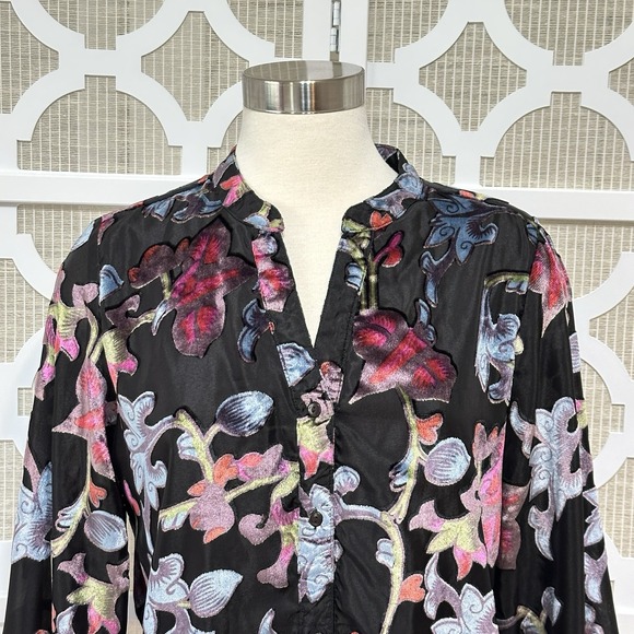 Tolani Melany Velvet Burnout Blouse Womens M* Black Floral Artsy Boho Whimsigoth - Picture 2 of 16